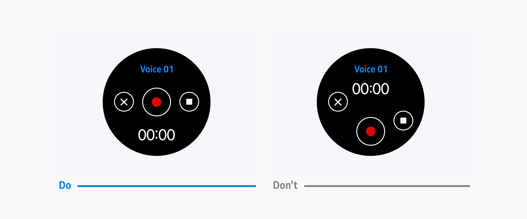 A balanced layout should take the characteristics of the circular display into account.