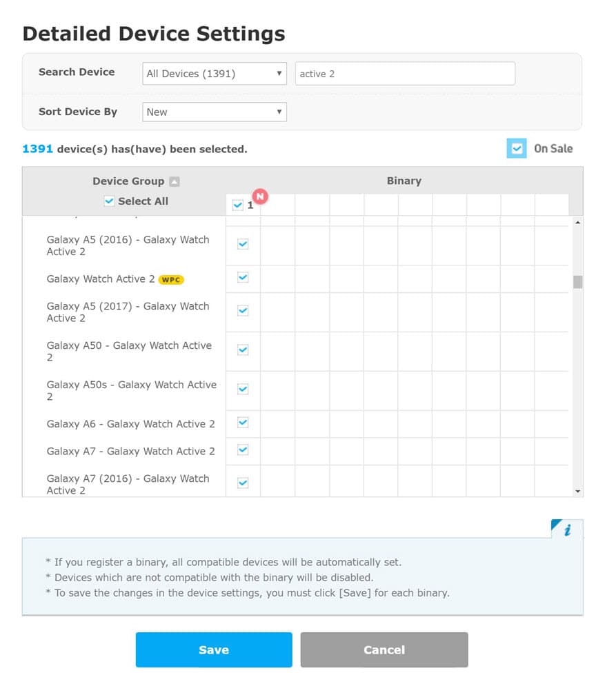 Figure 2. Detailed Device Settings