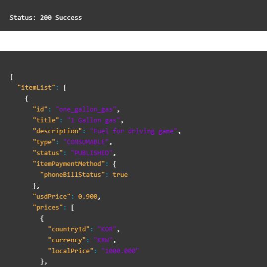 Figure 1: Response of the view item list API