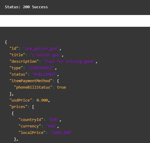 Figure 2: Response of the view individual item API