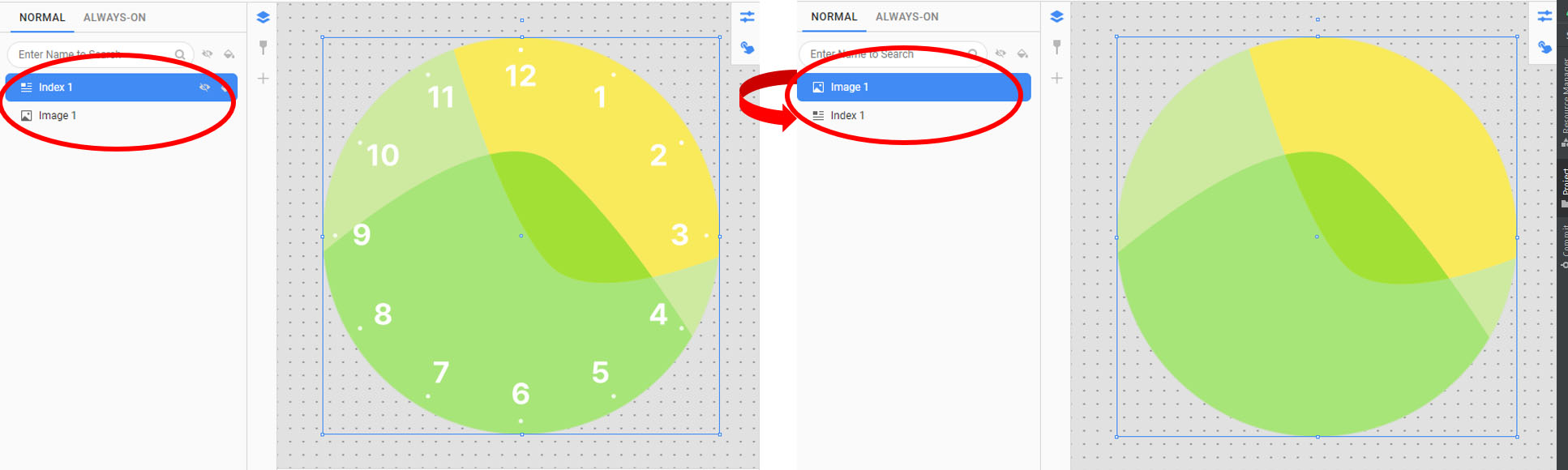 Figure 2: Watch index layer below image layer