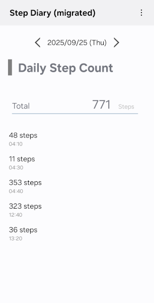 StepDiary (migrated) – Main Screen