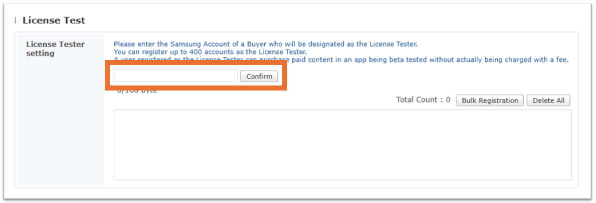 Seller profile — where to add a license tester