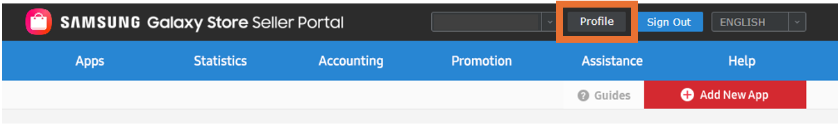 Location of Profile button in Seller Portal