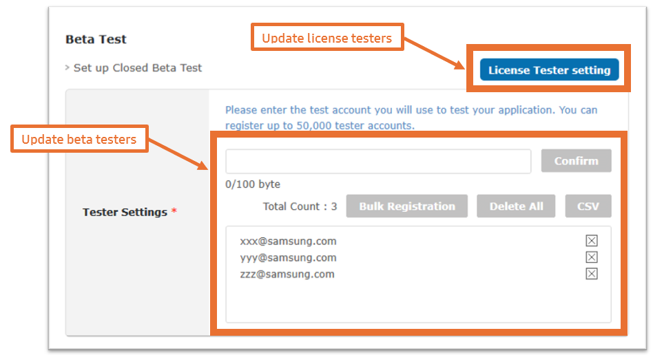 Closed Beta Test app — where to update license testers and beta testers after app deployment