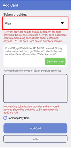 Adding a card in the sample app
