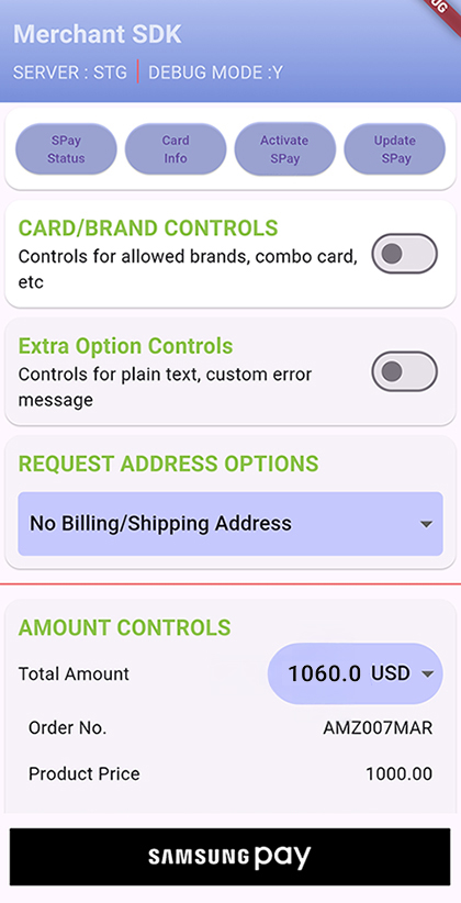 Samsung Pay SDK for Flutter sample app
