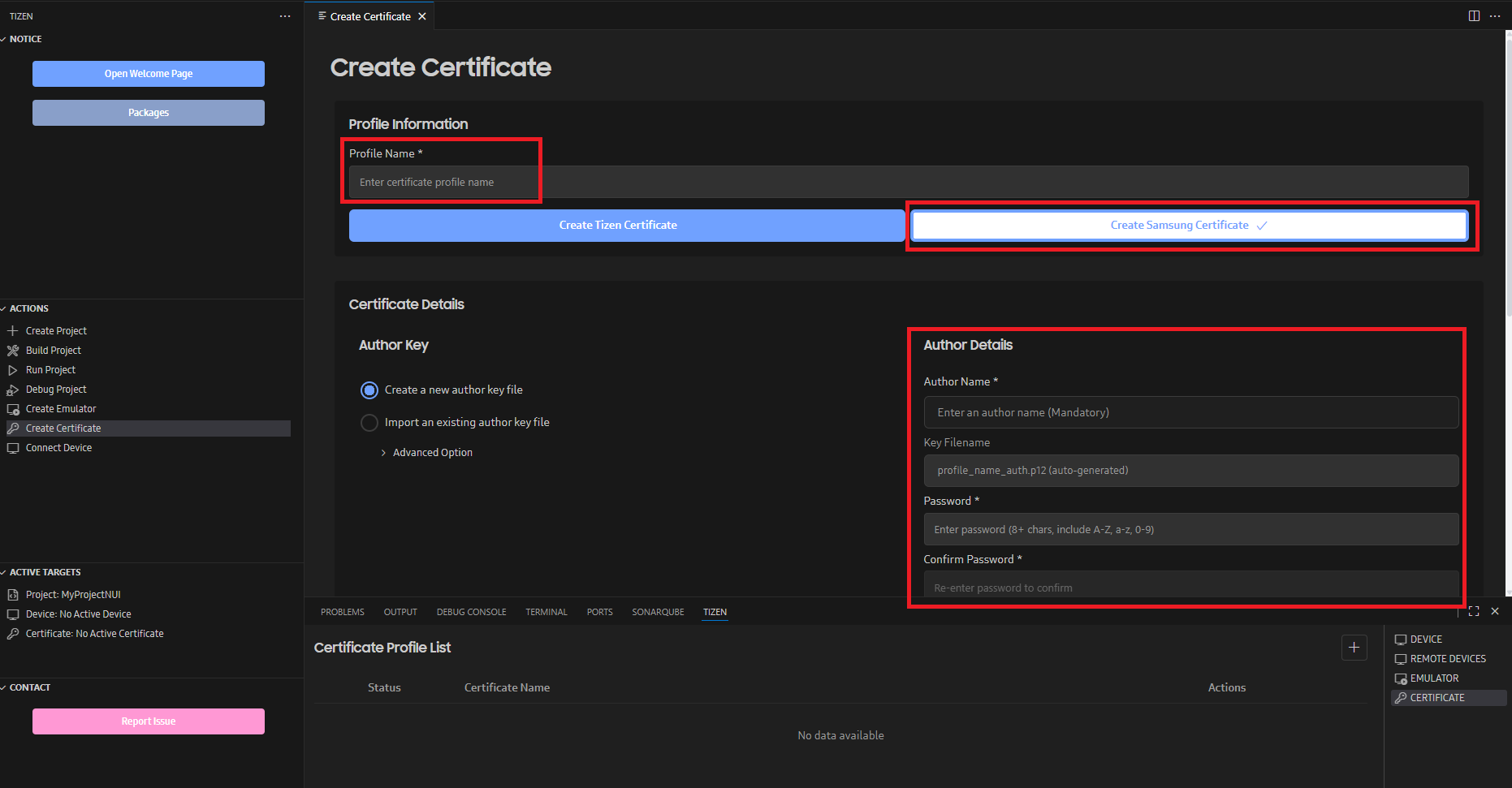 Figure 2. Create a new certificate profile.