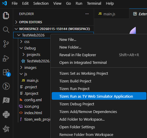 Figure 1. Launching an application from the VS Code