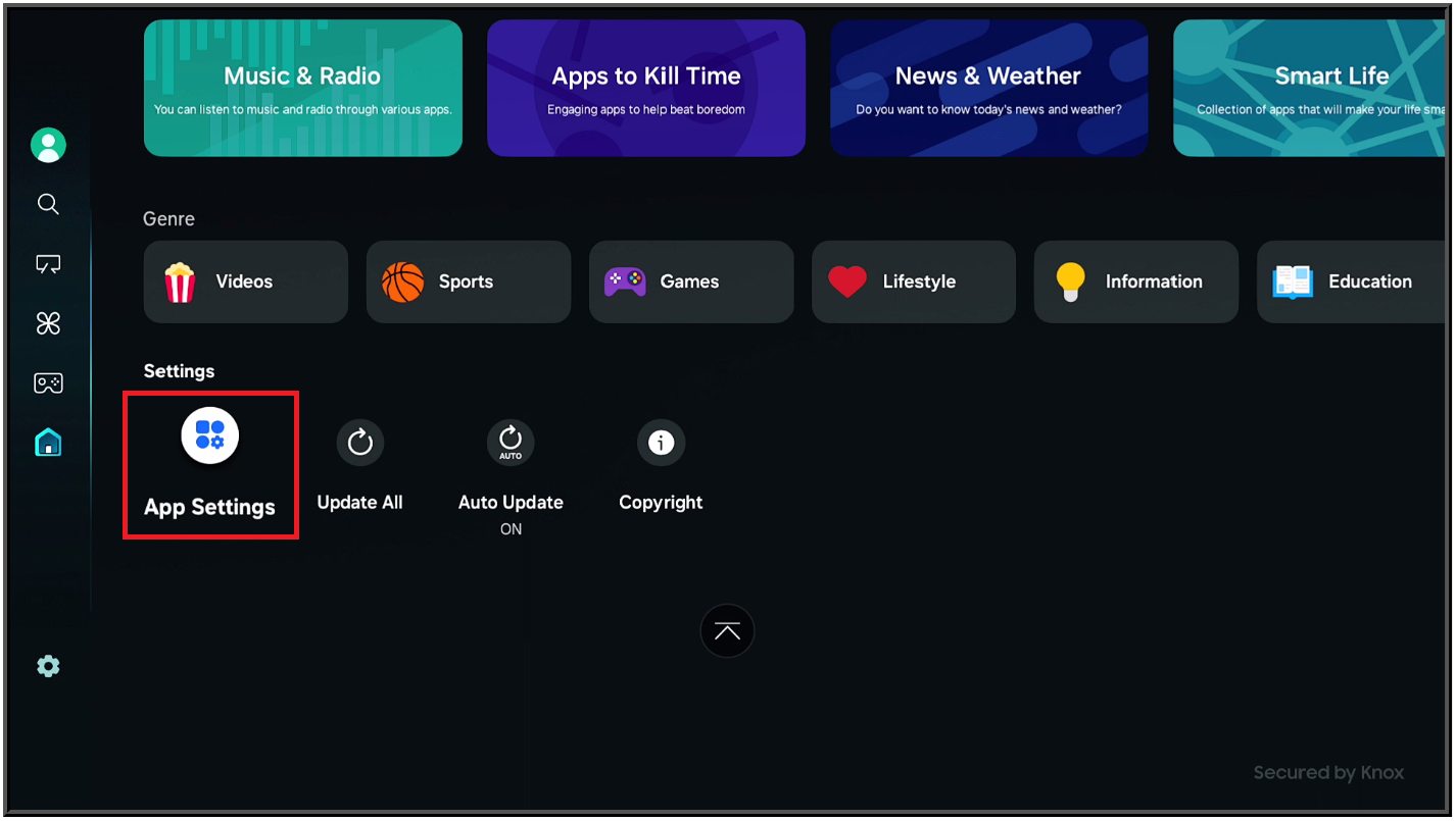 Figure 2 Apps settings location