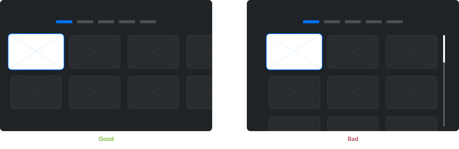 Figure 8: Good (left) and bad (right) examples of applying horizontal menu style