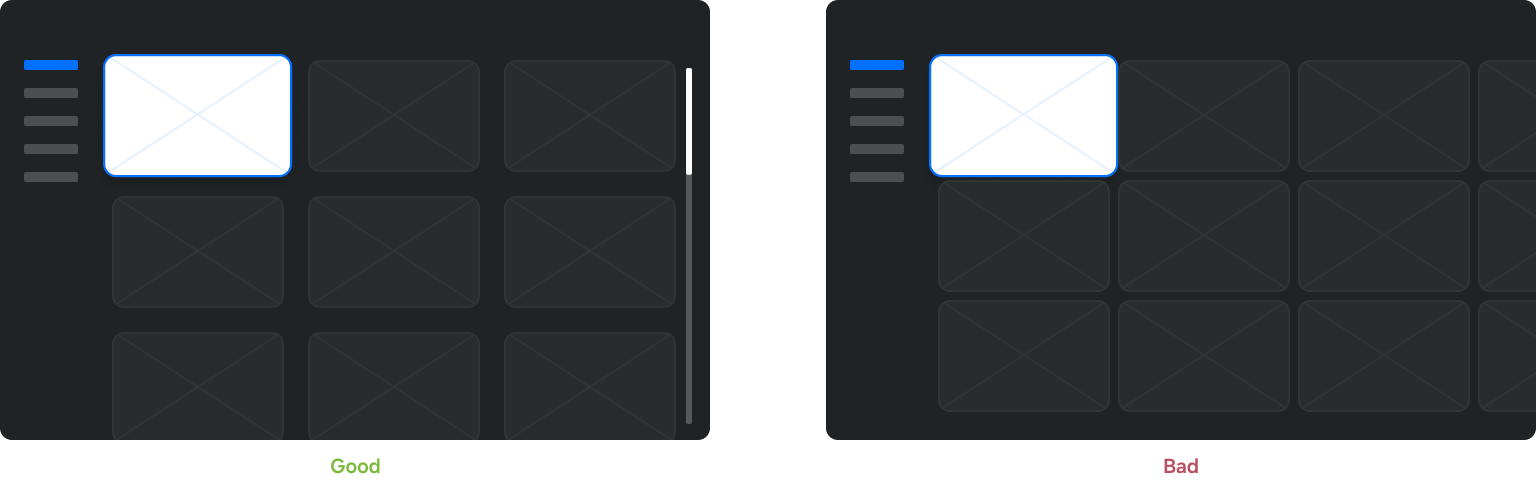 Figure 9: Good (left) and bad (right) examples of applying vertical menu style